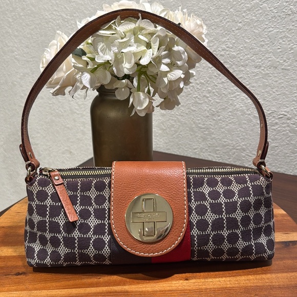 KATE SPADE Vintage Small Dual Strips Canvas Signature Logo Shoulder Bag /Wallet - Picture 3 of 16